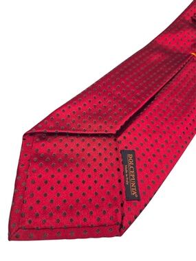 Dolcepunta Italy 7-Fold Handmade 100% Silk Red Polka Dot Tie - 4" Wide